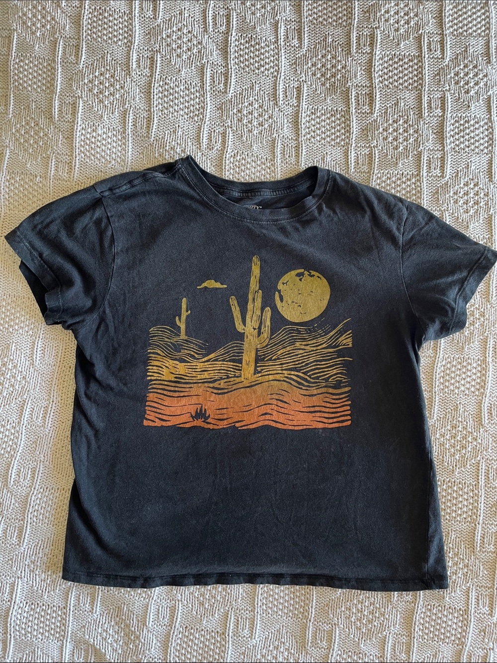 Mighty Fine Cactus Sunset Desert Graphic Tee 100% Cotton in Vintage Black Sz L
